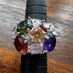 NVC Nataliya V Collister Rhodium Plated Multicolor CZ Cluster Ring Size 5